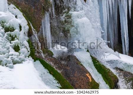 Icicles on the frozen waterfall