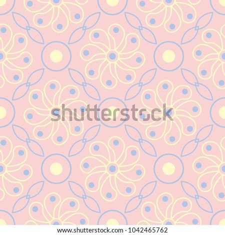 Floral pale pink seamless background. Floral pattern with light blue and yellow elements for wallpapers, textile and fabrics