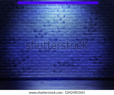 Brick wall, background, blue neon light
