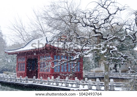 Ancient building snow scene