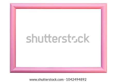 Pink plastic frame on white background for photos. Horizontal. Isolated