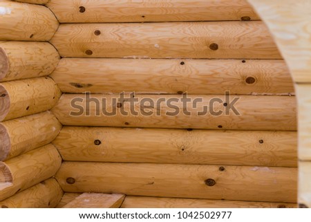 closeup of log cabin indoors