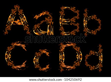 orange flame letters isolated on black background