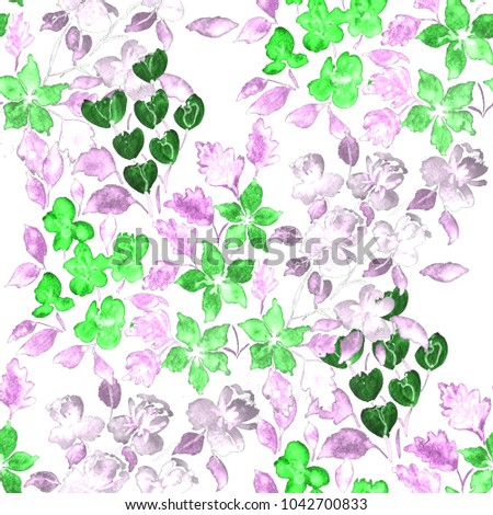 Watercolor seamless pattern with simple hand drawn flowers. Floral print.
