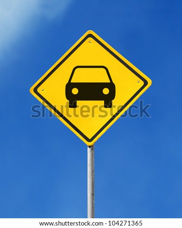yellow car park sign on sky background