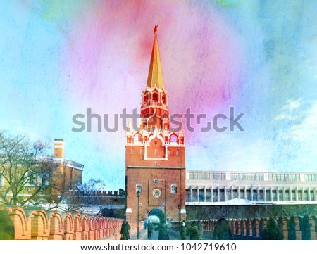 Photos of the Moscow Kremlin with a sunny winter day