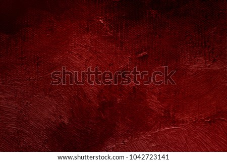 Fire and lava in darkness abstract art background. Oil painting on linen canvas. Black and red tones texture. Dimmed picture fragment. Brushstrokes of paint.
