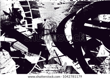 Distressed background in black and white texture with  dark spots, scratches and lines. Abstract vector illustration
