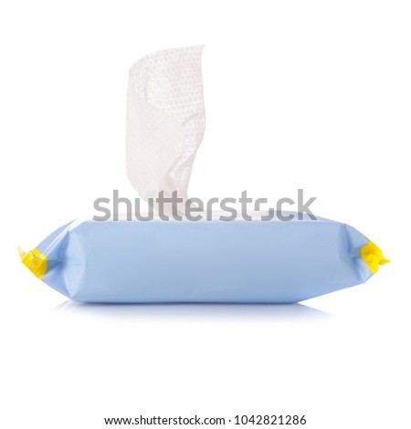 Wet wipes for hands pack on white background isolation Royalty-Free Stock Photo #1042821286