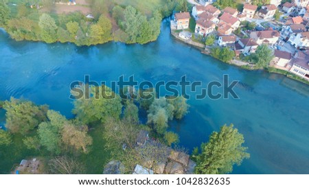 Aerial photo of river Una in Bosanska Krupa