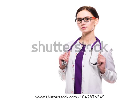 Young beautiful female doctor isolated on white background