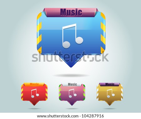 Vector Glossy Music Note Icon/Button and multicolored