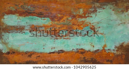 Oxidized copper patina and iron oxide in original painting by Paul Seftel