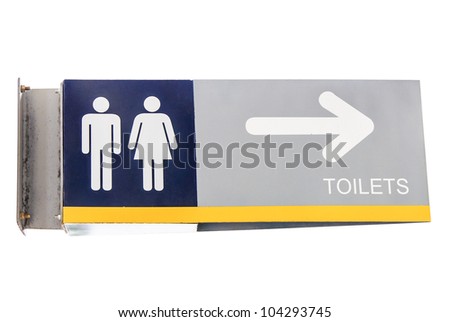 Toilet direction board on the white background.