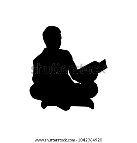 Sitting businessman with book silhouette vector