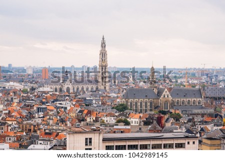 aerial view of the Harbor of Antwerp from the roof terrace of the MAS Museum Royalty-Free Stock Photo #1042989145