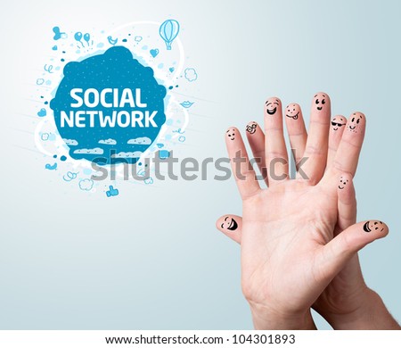 Happy finger smileys with social network sign