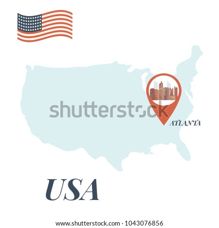 USA map with Atlanta Pin Travel Concept Vector Illustration