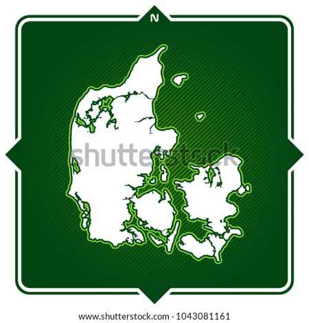 Simple outline map of denmark with compas