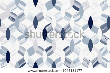 Seamless pattern, watercolor texture in overlapped circle shapes with shadow, pastel blue tones