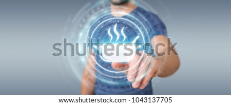 Businessman on blurred background using application to order home made food online 3D rendering