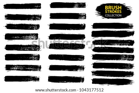 Large set different grunge brush strokes. Dirty artistic design elements isolated on white background. Black ink vector brush strokes. Black isolated paintbrush collection. Royalty-Free Stock Photo #1043177512