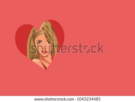Woman face inside off a heart. Vector illustration