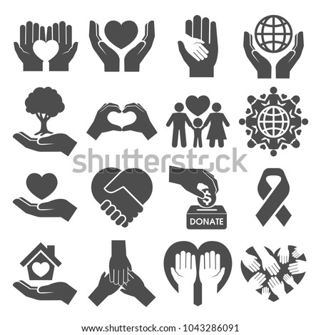 Charity Silhouette, Donation and Peace Icons Royalty-Free Stock Photo #1043286091