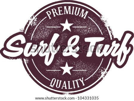 Vintage Style Surf & Turf Dining Stamp Royalty-Free Stock Photo #104331035