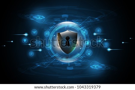 3D Protected guard shield security concept Security cyber digital with Social Global network  mix media Abstract technology background protect system innovation concept  vector illustration Royalty-Free Stock Photo #1043319379