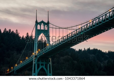 The St Johns Bridge in Portland Oregon at Sunset