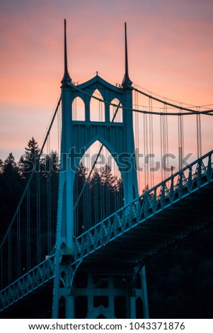 The St Johns Bridge in Portland Oregon at Sunset