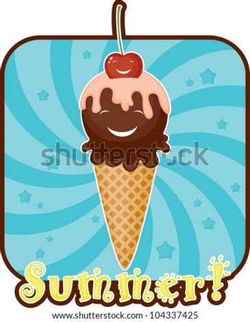 Summer funny emblem with ice cream