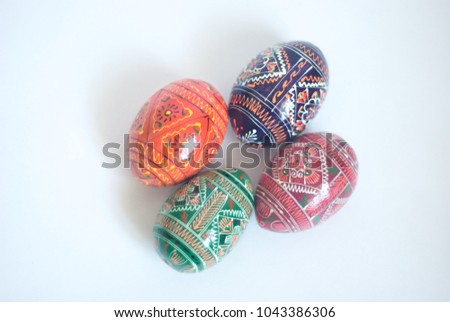 Handmade eggs art from Russian. Russian Ester Eggs. Colorful eggs