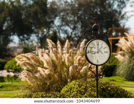 clock and garden landscape 