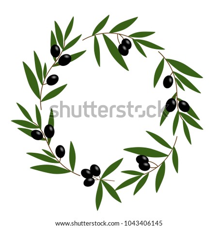 black olive wreath with green leaves illustration vector