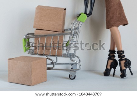 cardboard boxes on the white background. Fashion,black friday and big sale concept.