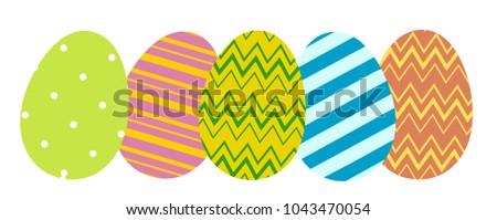 Colorful Easter eggs in row. Easter decoration isolated on white