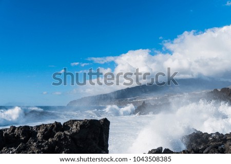 Big waves in La Bombilla near Puerto Naos at La Palma / Canary Islands