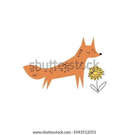 Vector, clip art, jpg. 
Cute fox and flower. Design elements, baby printable card, t-shirt and other clothes print. 
Scandinavian art.
Isolated.