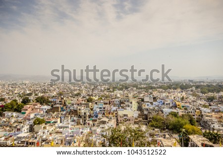 An aerial view of Udaipur, India from the City Palace