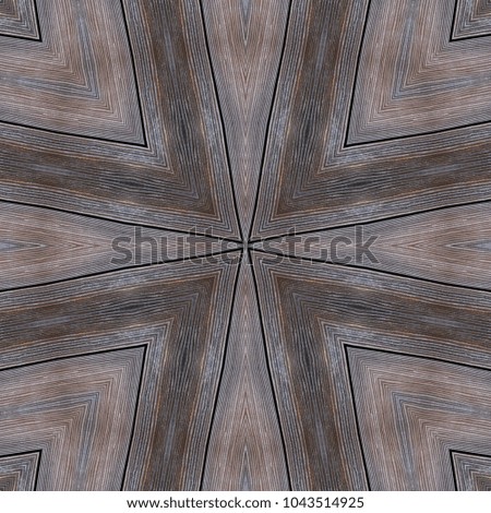 Natural brown and grey vintage aged wood fiber planks geometric star rays centered photo quality seamless pattern