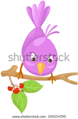 illustration of isolated a cute bird on branch on white