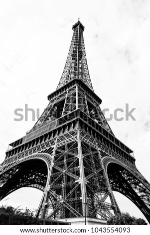 Eiffel Tower in High Contrast Black and White - close up view from below 