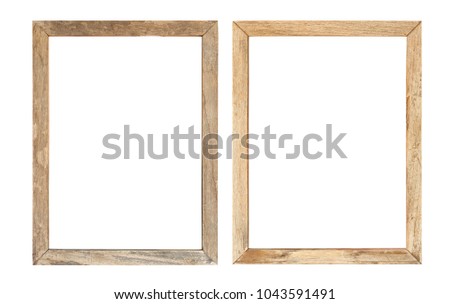 Old wooden frame isolated on white background.