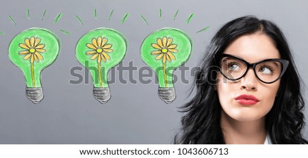 Eco Energy with young businesswoman in a thoughtful face