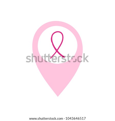 breast cancer awareness ribbon doodle icon, map pointer