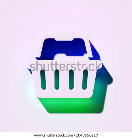 White Shopping Basket Icon. 3D Illustration of White Basket, Buy, Buying, Groceries, Shopping Icons With Blue and Green Shadows.