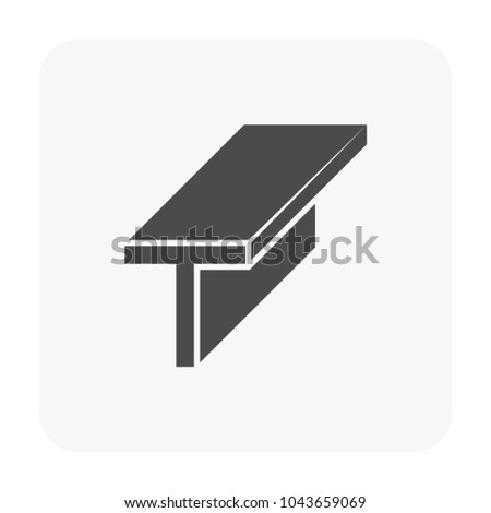 Steel product vector icon. T profile shape and long.
That alloy of iron consist of carbon and high tensile strength. 
Use as beam, frame, girder or structure in engineering and construction industry.