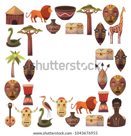 Africa. Frame for poster. Travel to Africa ethnic icons. Tribal illustration. 